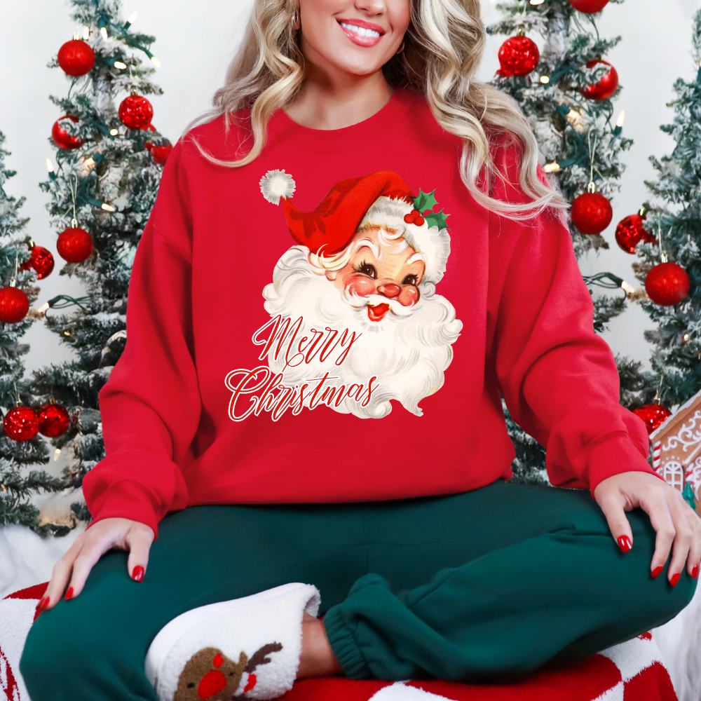 Merry Christmas Vintage Santa Crewneck - Red