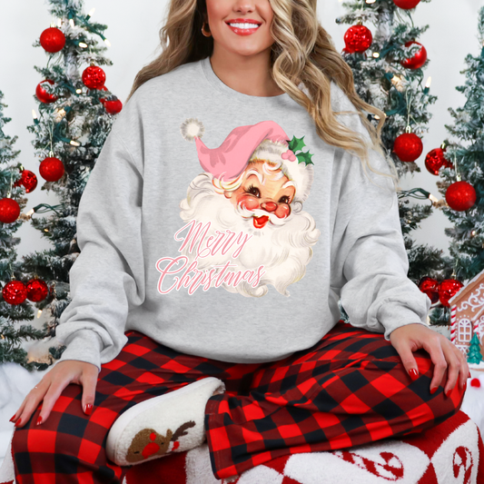 Merry Christmas Vintage Santa Crewneck - Pink