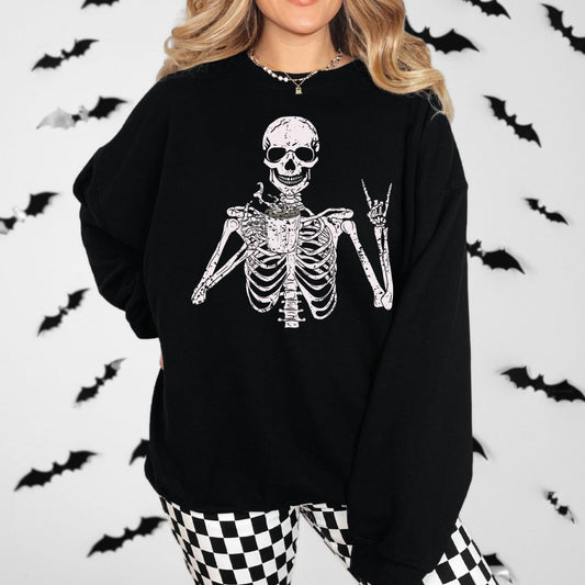 Coffee Drinkin' Skeleton Crewneck Sweatshirt