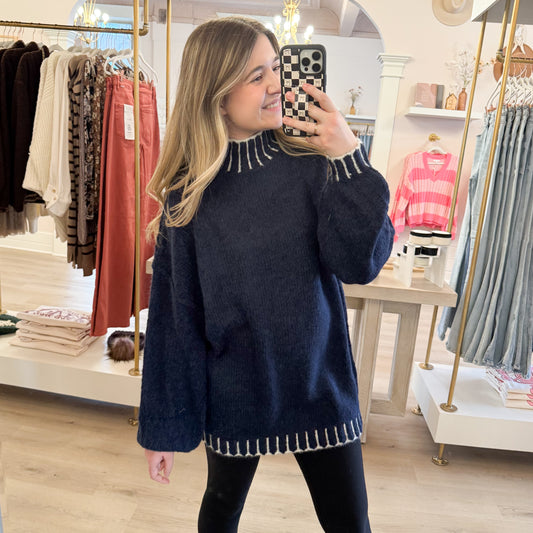 Final Sale: Deep Blue Cozy & Slouchy Turtleneck Sweater