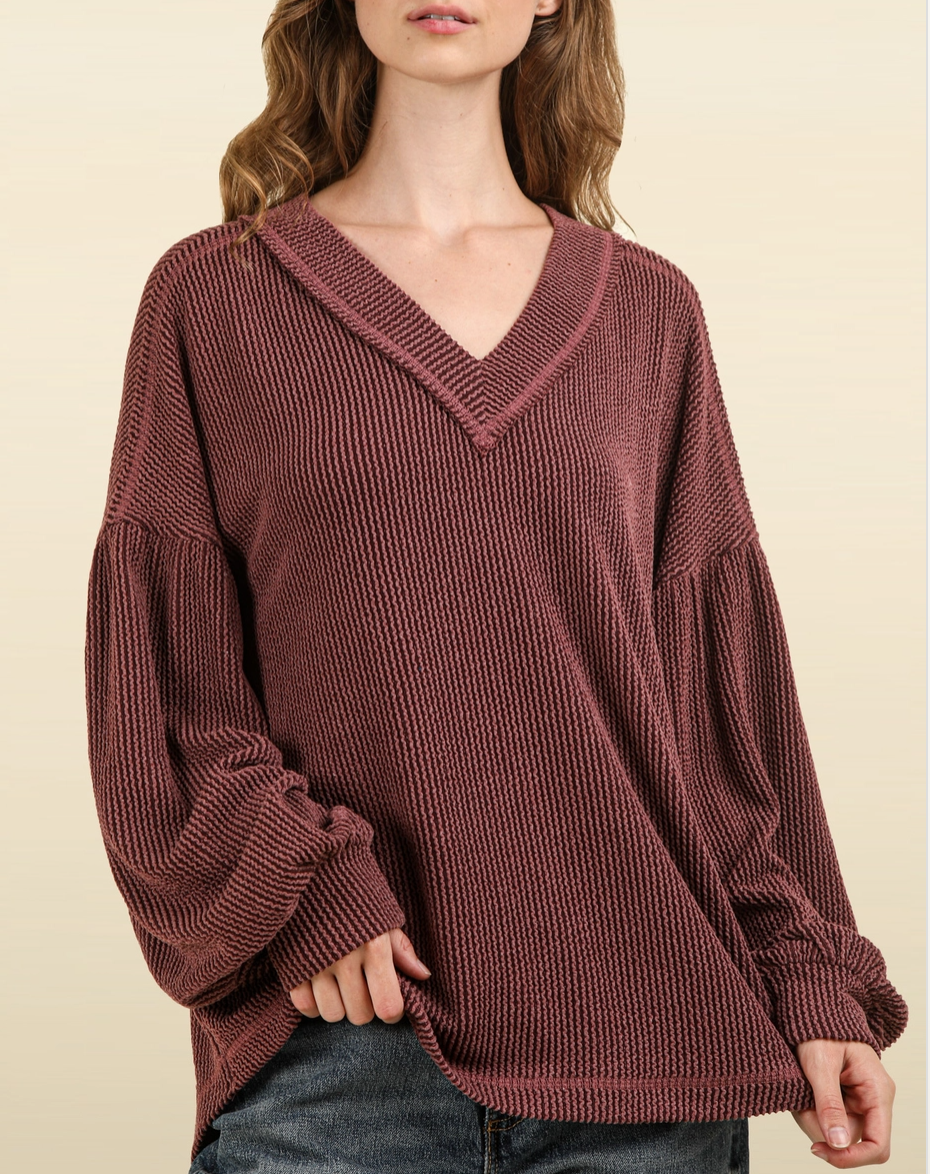 Ribbed V-Neck Long Sleeve