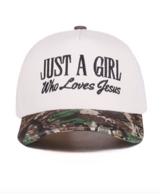 Just a Girl Who Loves Jesus Trucker Hat -Camo